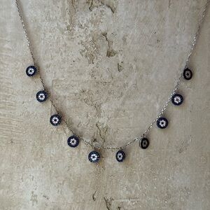 925 Sterling Silver Blue Pavé Evil Eye Charm Necklace
